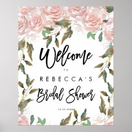 rosa rodnad blomsterbröllopsdusch välkomstskylt poster