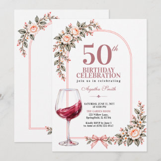 Rosa rodnad Boho blomglas 50-årsdag Inbjudningar