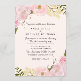 Rosa rodnad botanisk blomsterbröllopsinbjudan inbjudningar