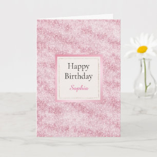 Rosa rodnad glitter födelsedag kort