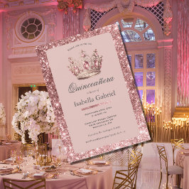 Rosa rodnad glitter tiara krona elegant Quinceañer Inbjudningar