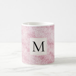 Rosa rodnad glittermonogram kaffemugg