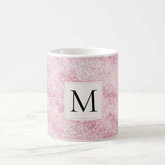 Rosa rodnad glittermonogram kaffemugg (Center)
