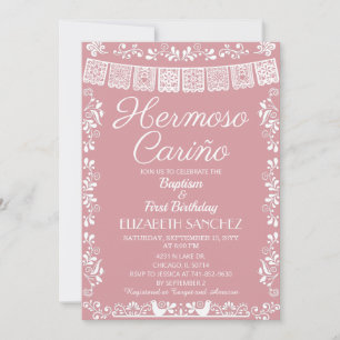 Rosa rodnad Hermoso Cariño Dopning & Första Födels Inbjudningar