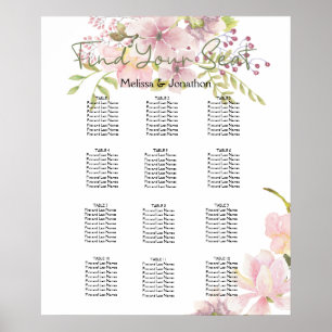 Rosa rodnad Magnolia blomsterbröllop sittplatskart Poster