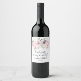Rosa rodnad och marinblå på vita bröllopsfavoriter vinflaska etikett