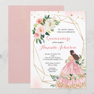 Rosa rodnad prinsessa Quinceañera-inbjudan Inbjudningar