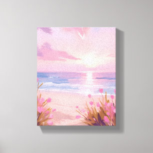 Rosa rodnad strand solnedgång pastell akvarell canvastryck