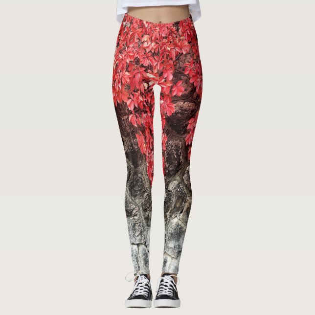 Rosa rödvivel löv höststensmur leggings (Framsida)