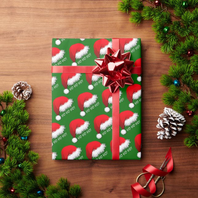 Rosa rolig jultomtehatt HOHOHO på grön Presentpapper (Julgåva)