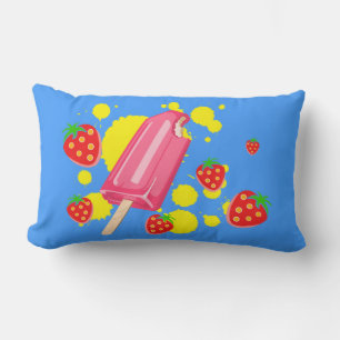 Rosa rolig popsicle och jordgubbar illustration lumbarkudde