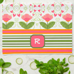 Rosa Roligt Chic Monogram Initial Blommigt Stripe Kökshandduk<br><div class="desc">Chic Rosa Blommigt Personlig Initial Modern Kökshandduk. De här färglösa kökshanddukarna är perfekt att lägga lite färg i köket. Koppla ihop det med flaska i vin och ge en underbar personlig till vänner,  familj,  medarbetare,  grannar osv. Om du vill ha fler presentidéer kontrollerar du Inspiritivity Zazzle-butiken.</div>