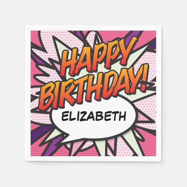 Rosa Roligt GRATTIS PÅ FÖDELSEDAGEN Personlig Pappersservett (Framsidan)