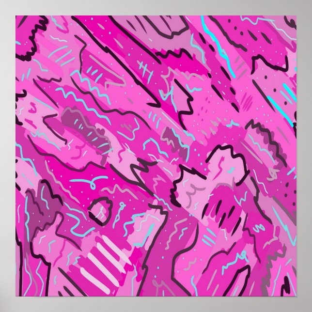 Rosa! Roligt med Abstrakt Art Poster (Framsidan)
