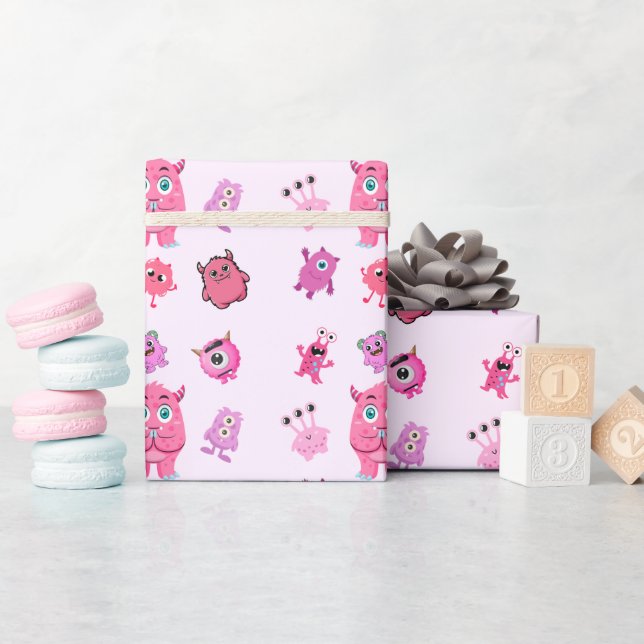 Rosa Roligt Monster Födelsedagspresent Förpackning Presentpapper (Baby Shower)