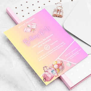 Rosa Roligt Pickleball 30års födelsedag Party-inbj Inbjudningar