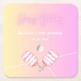 Rosa Roligt Pickleball 30års födelsedag Party Underlägg Papper Kvadrat
