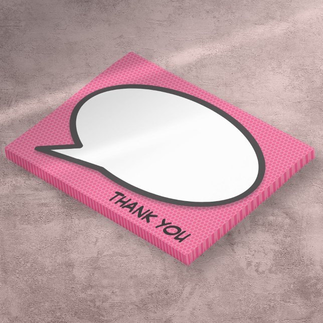 Rosa Roligt Tecknad Bok Tal Bubble Tack Post-it Block (Pink Fun Comic Book Speech Bubble Thank You Post-it Notes)
