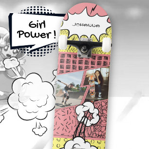 Rosa Roligt Tecknad Girl Power Street Mini Skateboard Bräda 18,5 Cm