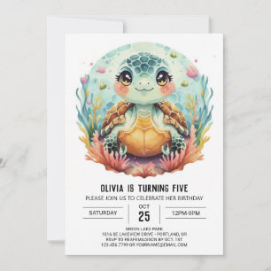 Rosa Roligt Turtle Girl Birthday Inbjudningar