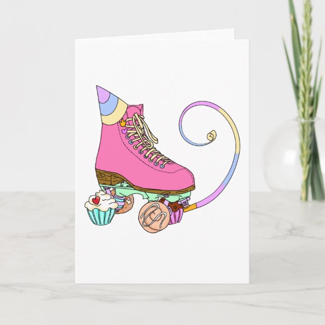 Rosa Roller Födelsedagsfest Cake Card Kort (Framsida)