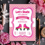 Rosa Roller Skate Kids Skating Födelsedagsfest Inbjudningar<br><div class="desc">Fantastiskt med den här söta rullskridningen födelsedagsfest inbjudan med ett sött par rosa rullskridskor och modern typografi mot rosa polka dots bakgrund. Lägg bara till din händelseinformation i den här mallen som är enkel att använda för att göra den till en inbjudan av typen en.</div>