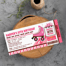 Rosa Roller Skate Sport Biljett Pass Birthday Inbjudningar