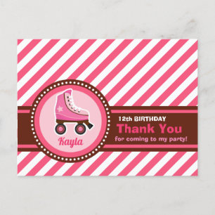 Rosa Roller Skate Sport Girl Birthday Helg Vykort