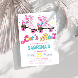 Rosa Roller Skating Flick kalas Inbjudningar