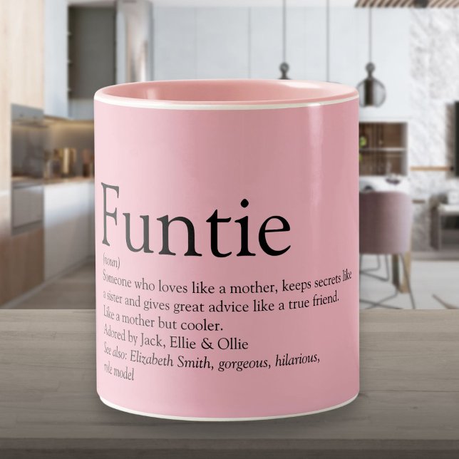 Rosa Rollig Funtie Faster Moster Definition Tvåton Två-Tonad Mugg (Pink Funny Funtie Aunt Auntie Definition Two-Tone Two-Tone Coffee Mug)