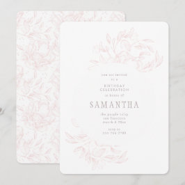 Rosa Romantic Drawn Blommigt Birthday-inbjudan Inbjudningar