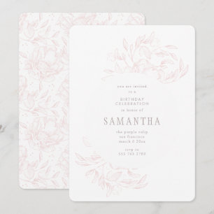 Rosa Romantic Drawn Blommigt Birthday-inbjudan Inbjudningar