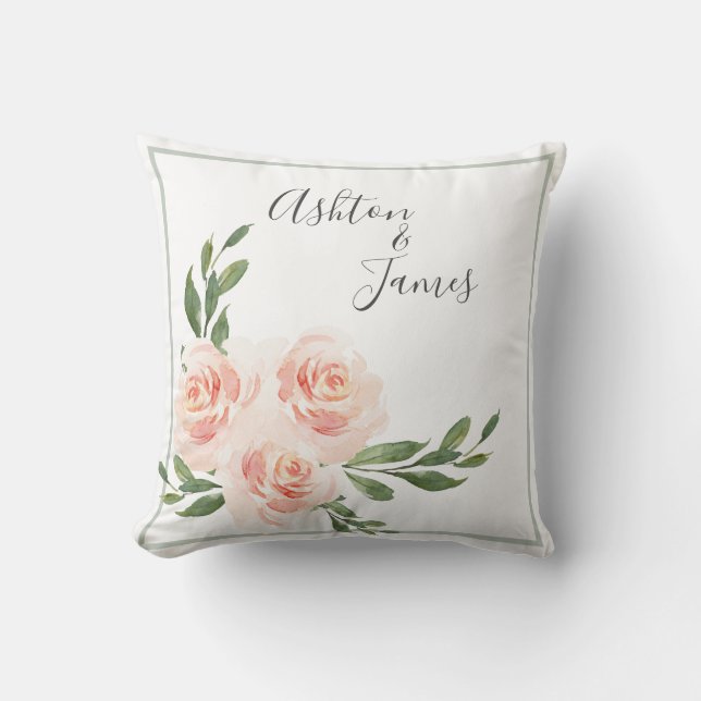 Rosa  Romantic Namn Keepsaké Bröllop Kudde (Framsida)