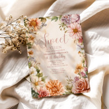 Rosa Romantic Pastel Wildblommor Sweet 16