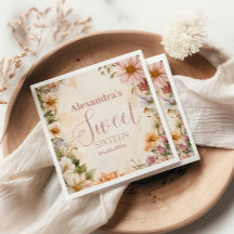 Rosa Romantic Pastel Wildblommor Sweet 16