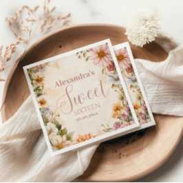 Rosa Romantic Pastel Wildblommor Sweet 16 Pappersservett