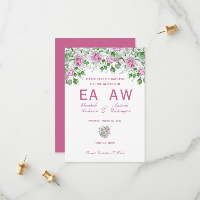 Rosa Romantic Ro Bröllop Spara Datumet (Fram/Back In Situ)