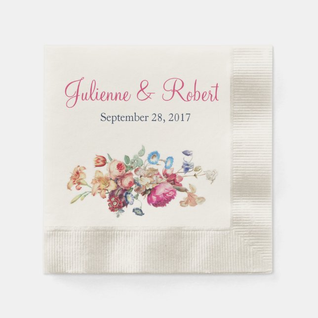 Rosa Romantic Vintage Blommigt Bröllop Cocktail Pappersservett (Framsidan)