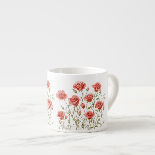 Rosa Romantiska Röda Rosor Bröllopsdusch Espressomugg (Framsida höger)