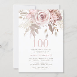 Rosa ros 100:e Födelsedagsfesten Inbjudningar