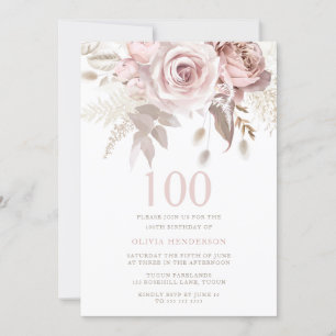 Rosa ros 100:e Födelsedagsfesten Inbjudningar