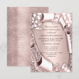 Rosa Ros 3D Glittereffekt Ram Bröllop Inbjudningar