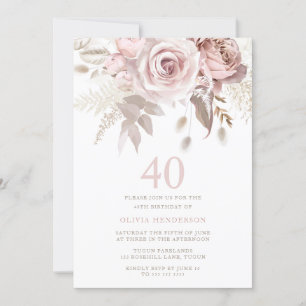  Rosa ros 40:e födelsedagen Party Inbjudningar
