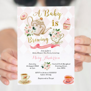Rosa ros A Baby brinner i Party-babyskor för tea Inbjudningar