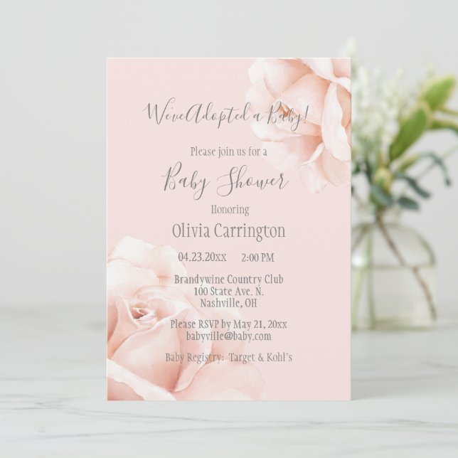  Rosa ros Adoption Script Baby Shower Inbjudningar (Stående Fram)