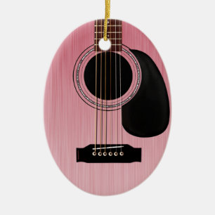 Rosa ros akustiskt gitarr julgransprydnad keramik