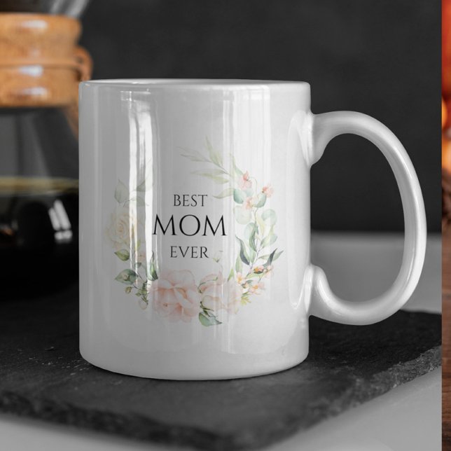 Rosa ros, andningsvärst Mamma, svart typografi Kaffemugg (Skapare uppladdad)