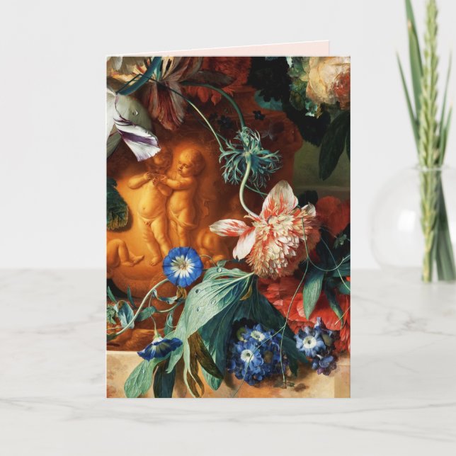 ROSA ROS, ANEMONE OCH BLÅA BLOMMOR Valentindagen Helgkort (Framsida)