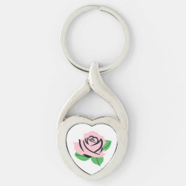 Rosa ros anpassningsbart namn twisted heart silverfärgad nyckelring