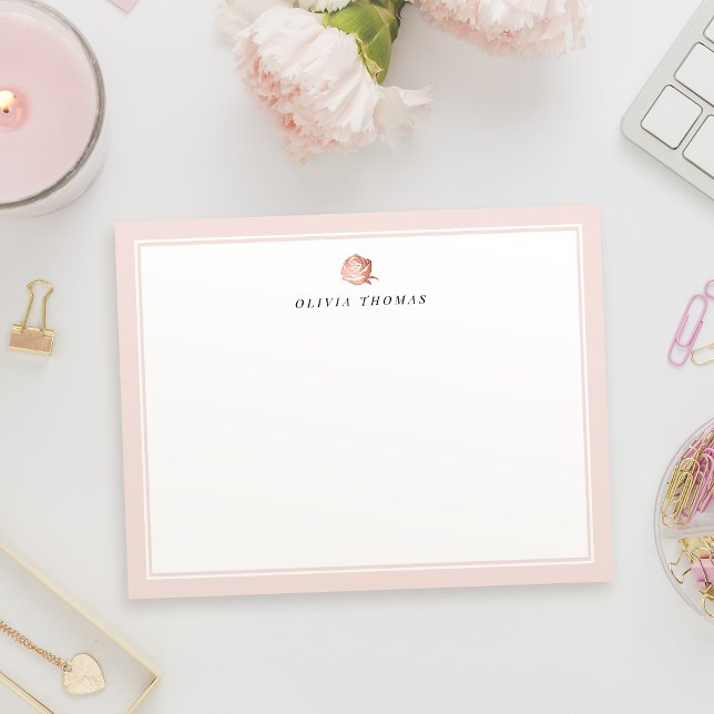  rosa ros-återcirkulationsmall för personlig anteckningskort (Blush pink rose retro personalized Stationery Note Card)